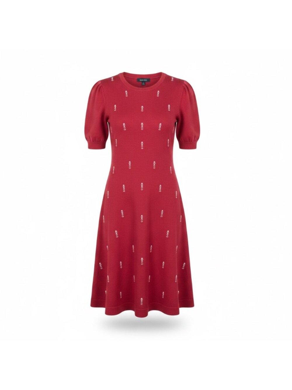 Kensie Womens Red Knit Dress With Embroidered Pattern Short Sleeve Size XL